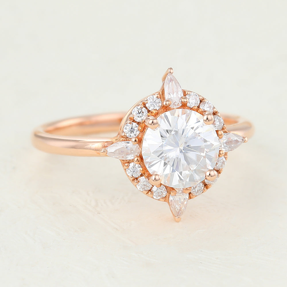 0.88 CT Round Cluster Moissanite Engagement Ring