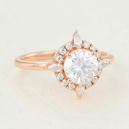 0.88 CT Round Cluster Moissanite Engagement Ring