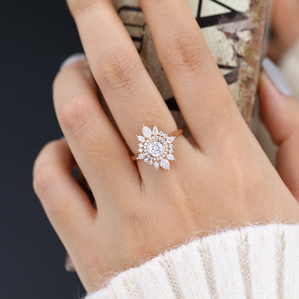 0.41 CT Round Cluster Moissanite Engagement Ring