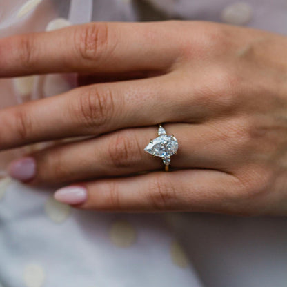 3.3 CT Pear Three Stone Lab Grown Diamond Engagement Ring