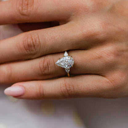 3.3 CT Pear Three Stone Lab Grown Diamond Engagement Ring