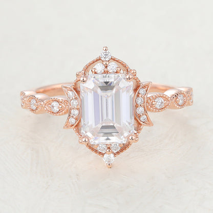1.6 CT Emerald Vintage Cluster Moissanite Engagement Ring