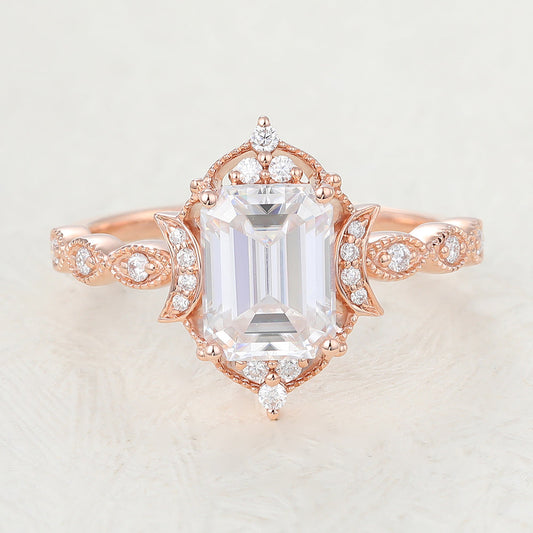 1.6 CT Emerald Vintage Cluster Moissanite Engagement Ring