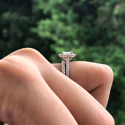 1.5 CT Round Halo & Pave Moissanite Engagement Ring